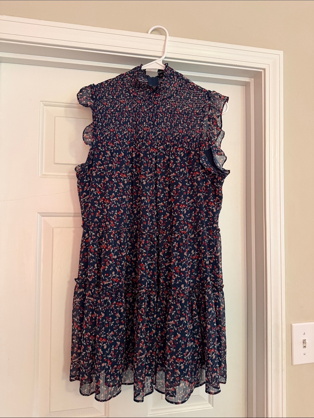 Trixxi Navy Dress with Red and Cream Floral Print